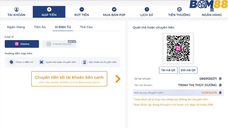 Hướng dẫn nạp tiền qua ví điện tử