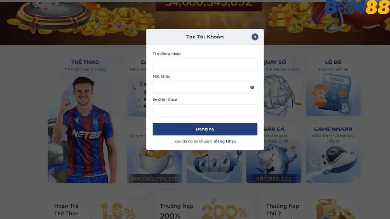 Hướng dẫn đăng ký tạo tài khoản chơi cá cược thể thao tại BOM88.